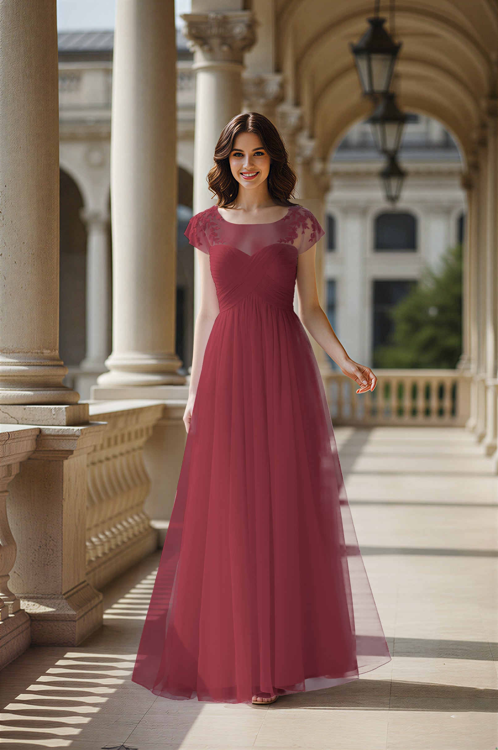 Modern Cut Bridesmaid Dress - Unique Sleeve Detail TFB8070