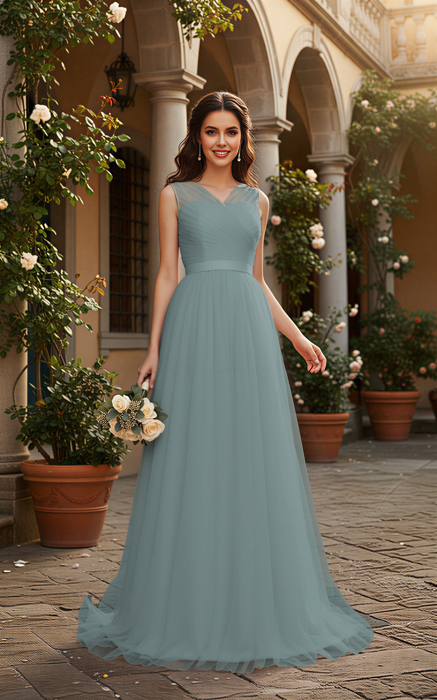 Elegant Bridesmaid Dress - Cap Sleeve Formal Gown TFB8069