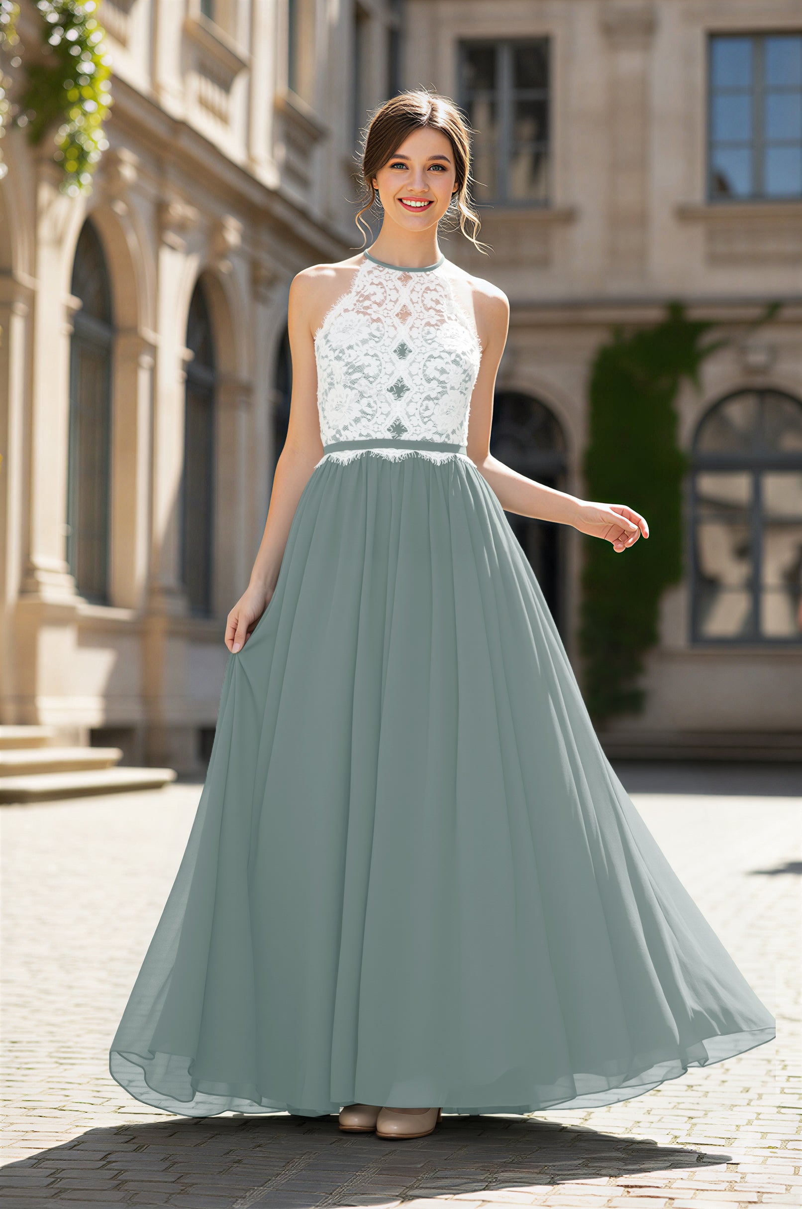 Chic Bridesmaid Dress - Lace Bodice Gown TFB8063