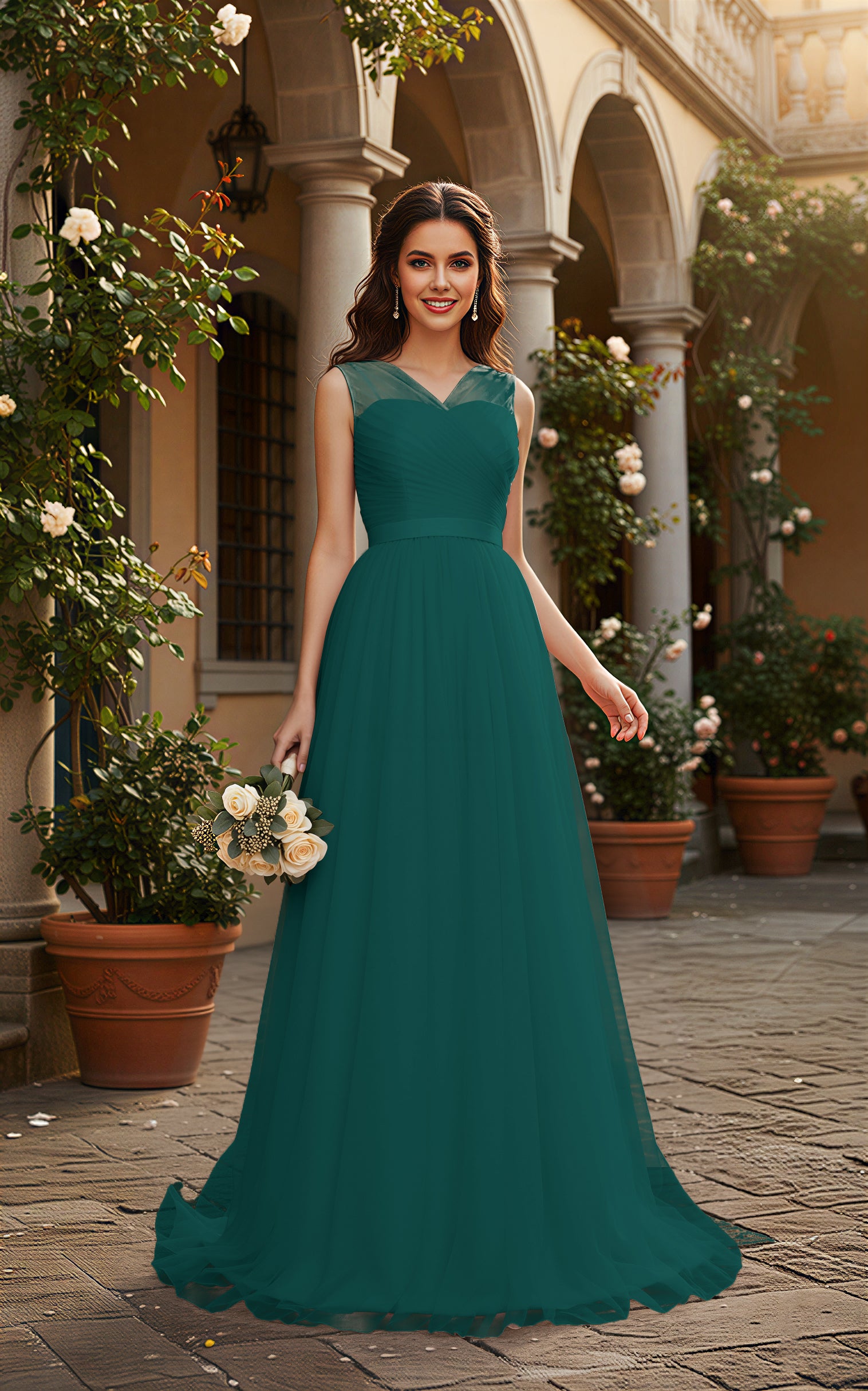 Elegant Bridesmaid Dress - Cap Sleeve Formal Gown TFB8069