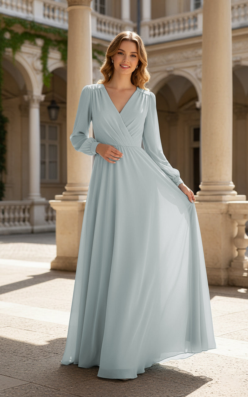 Romantic Bridesmaid Gown - Ruffled Sleeve Design TFB8068
