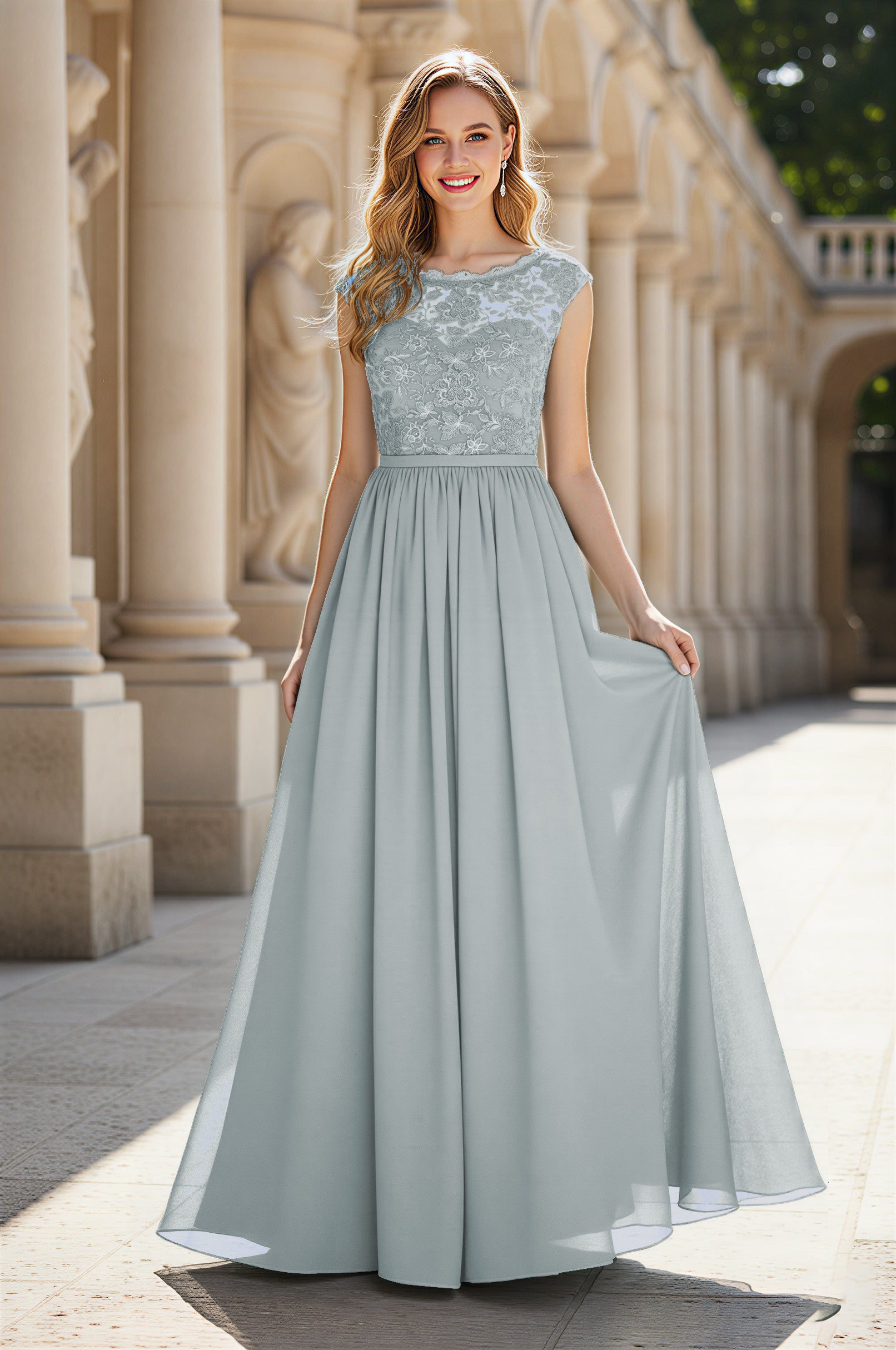 Elegant & Simple Bridesmaid Dress - Round Neck A-Line TFB8072