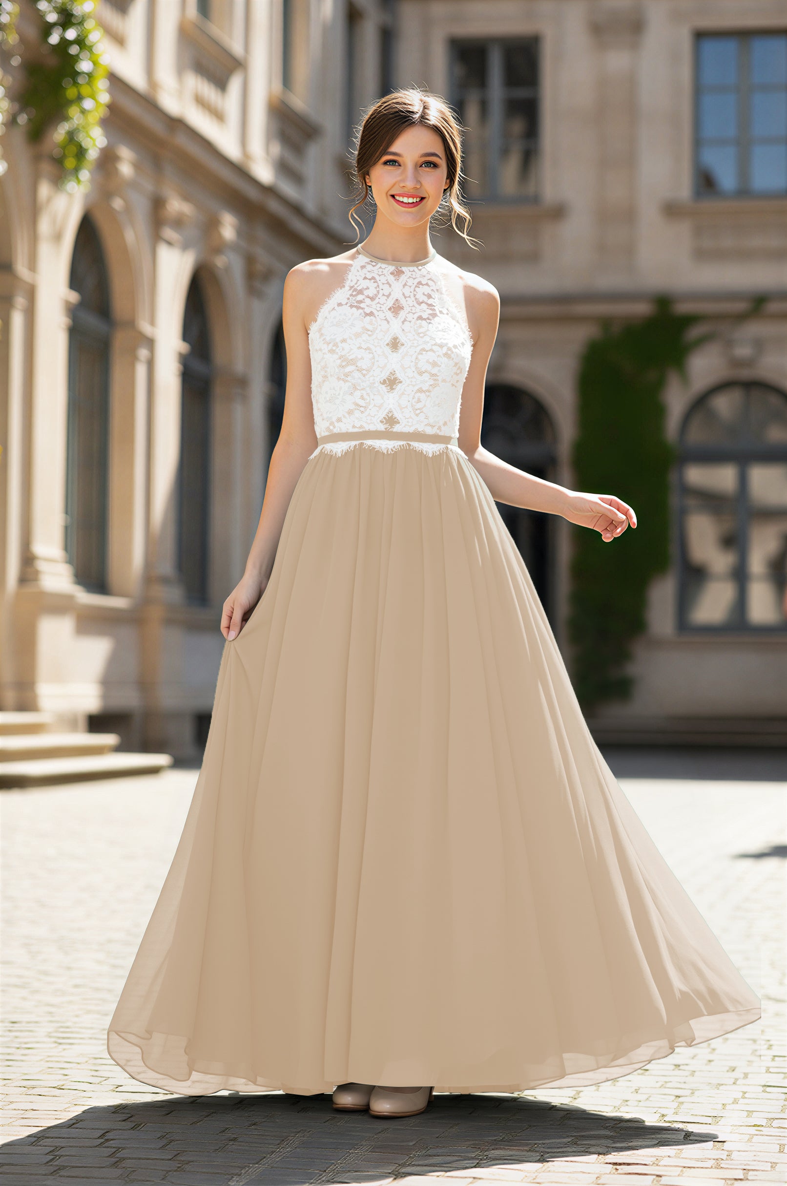Chic Bridesmaid Dress - Lace Bodice Gown TFB8063