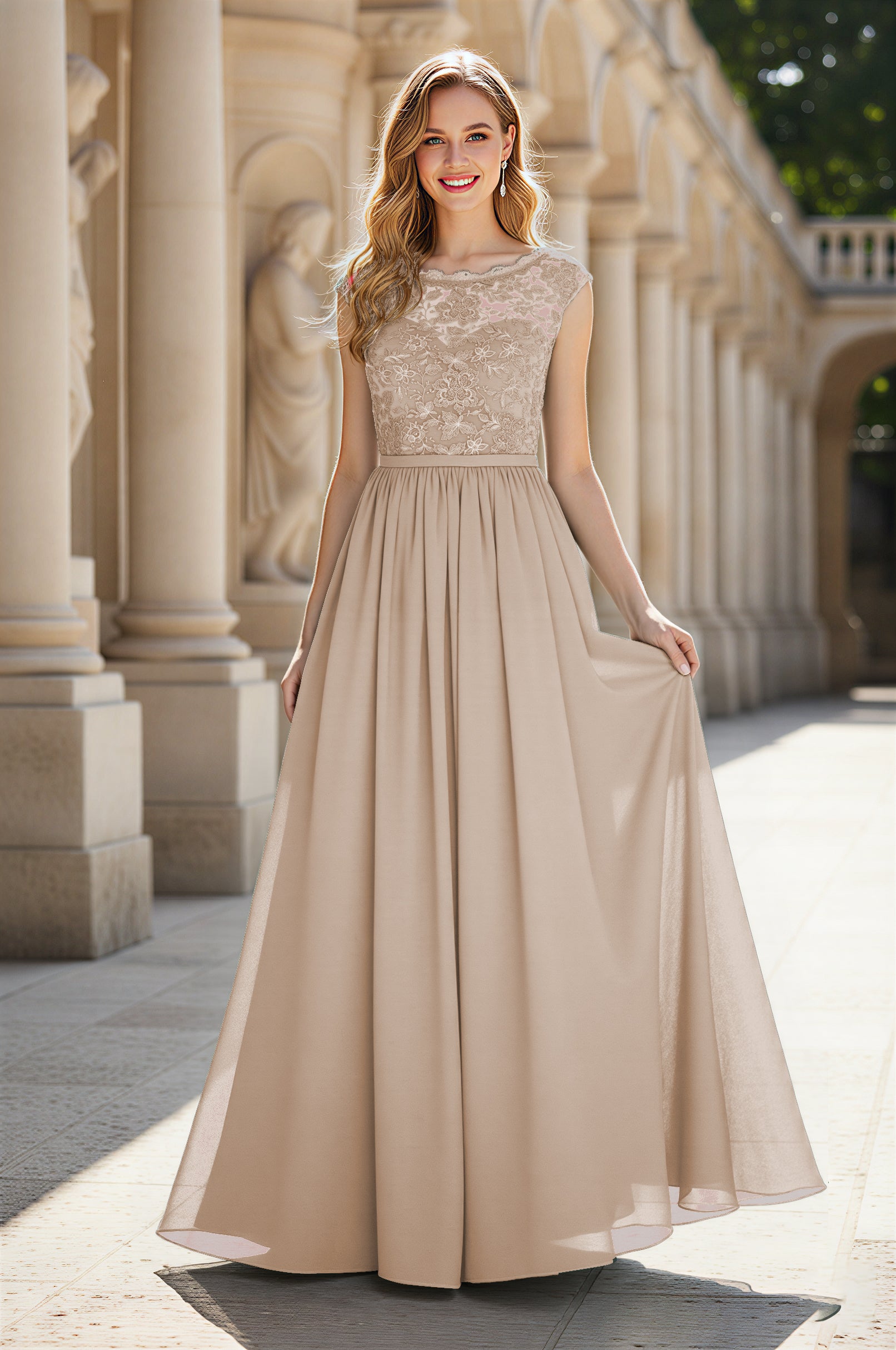 Elegant & Simple Bridesmaid Dress - Round Neck A-Line TFB8072