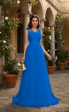 Elegant Bridesmaid Dress - Cap Sleeve Formal Gown TFB8069