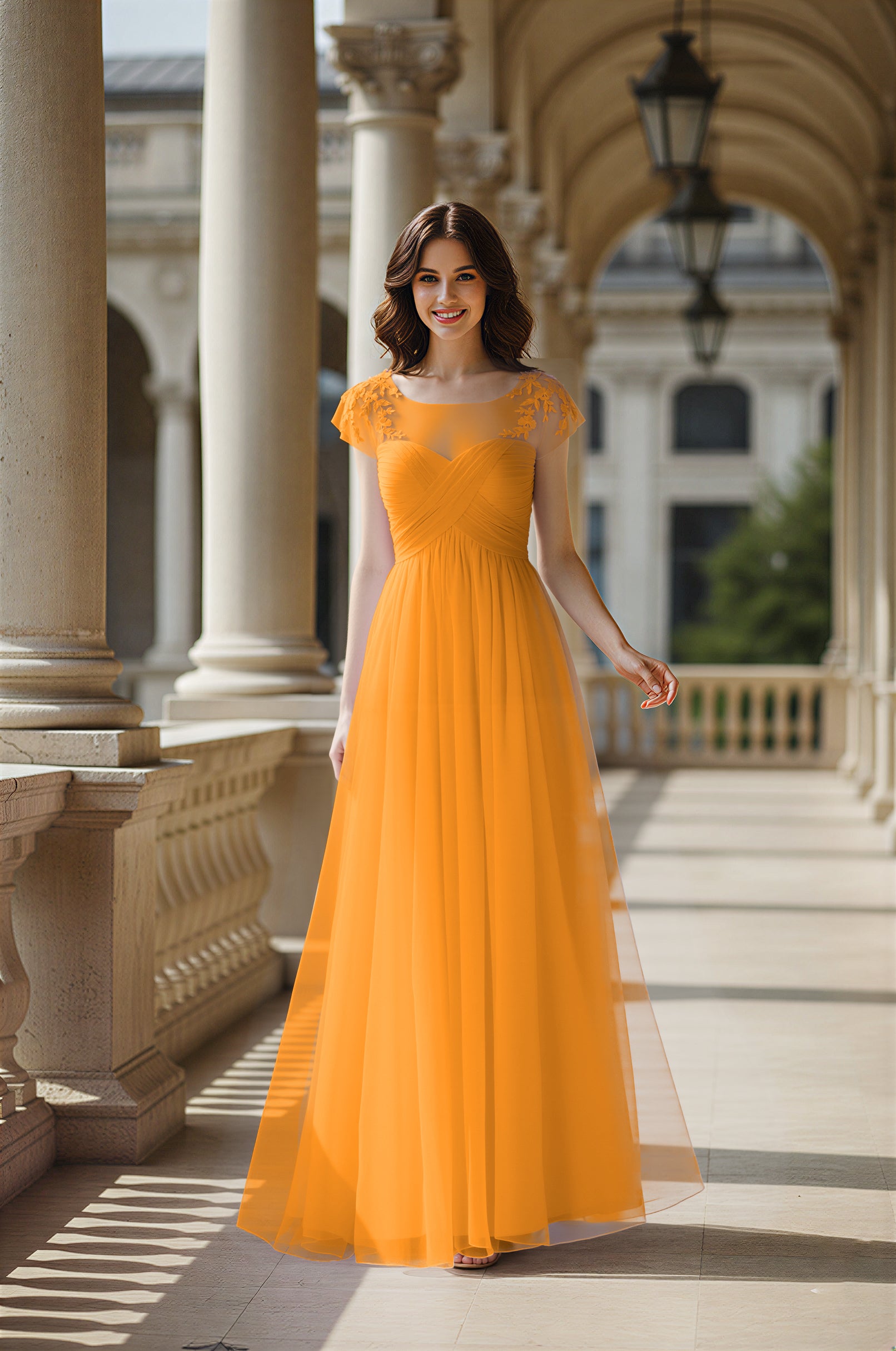Modern Cut Bridesmaid Dress - Unique Sleeve Detail TFB8070