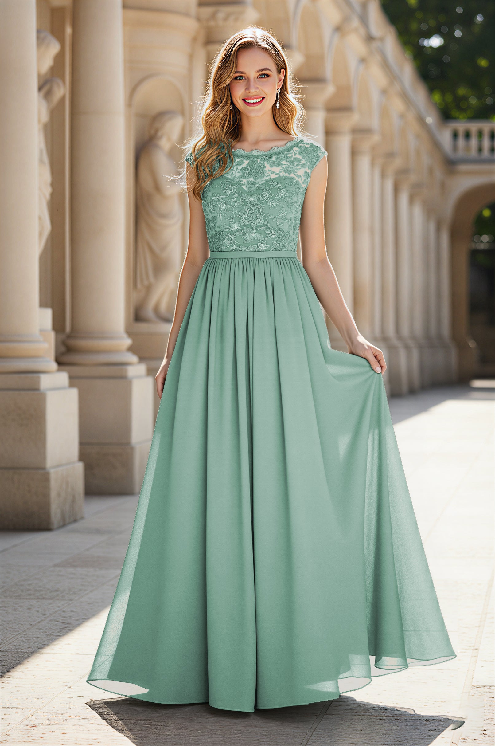 Elegant & Simple Bridesmaid Dress - Round Neck A-Line TFB8072