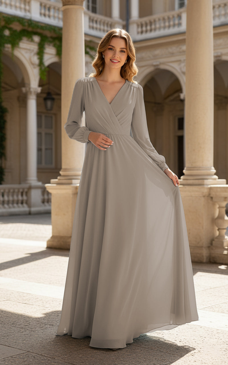 Romantic Bridesmaid Gown - Ruffled Sleeve Design TFB8068