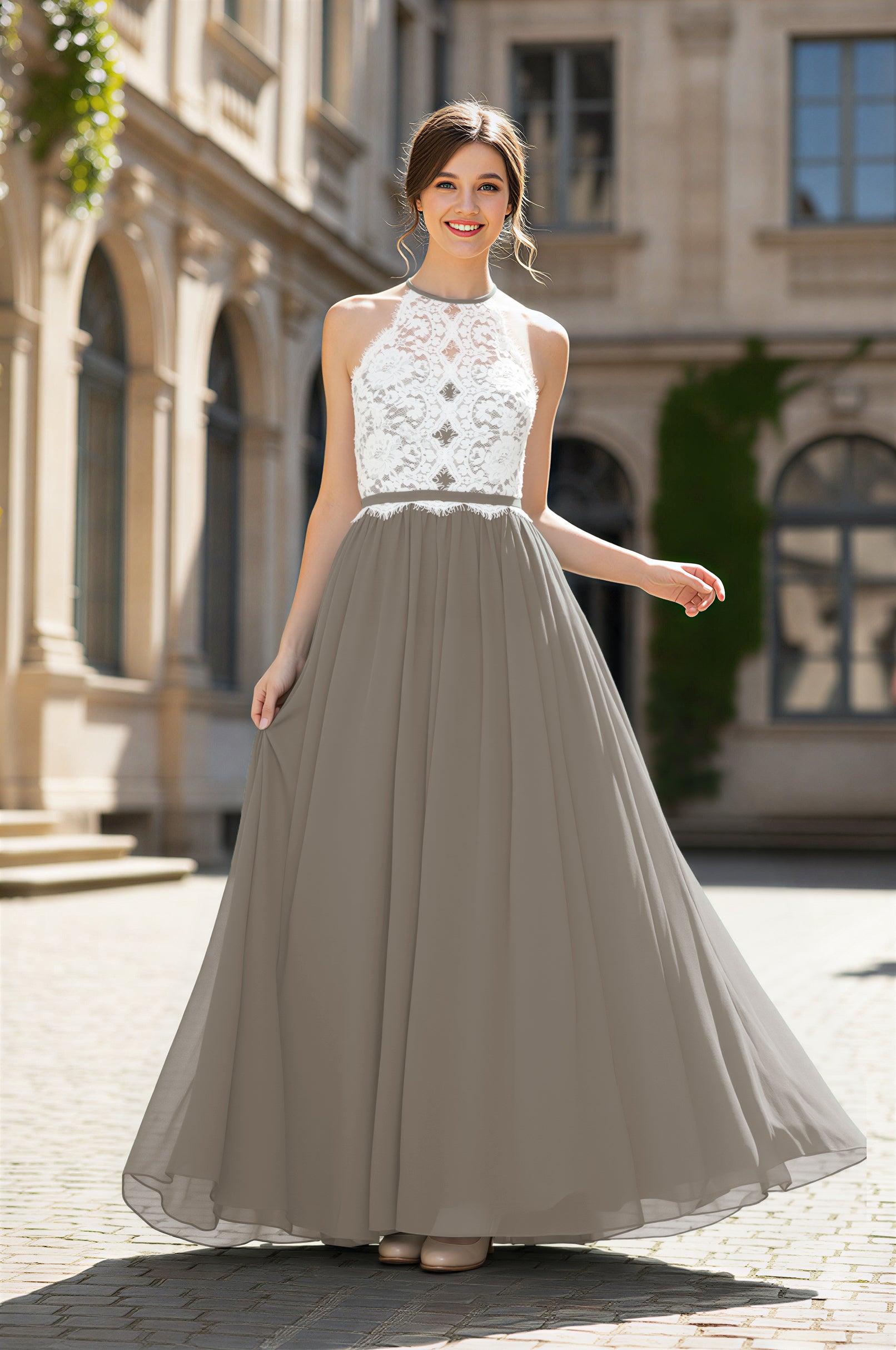 Chic Bridesmaid Dress - Lace Bodice Gown TFB8063