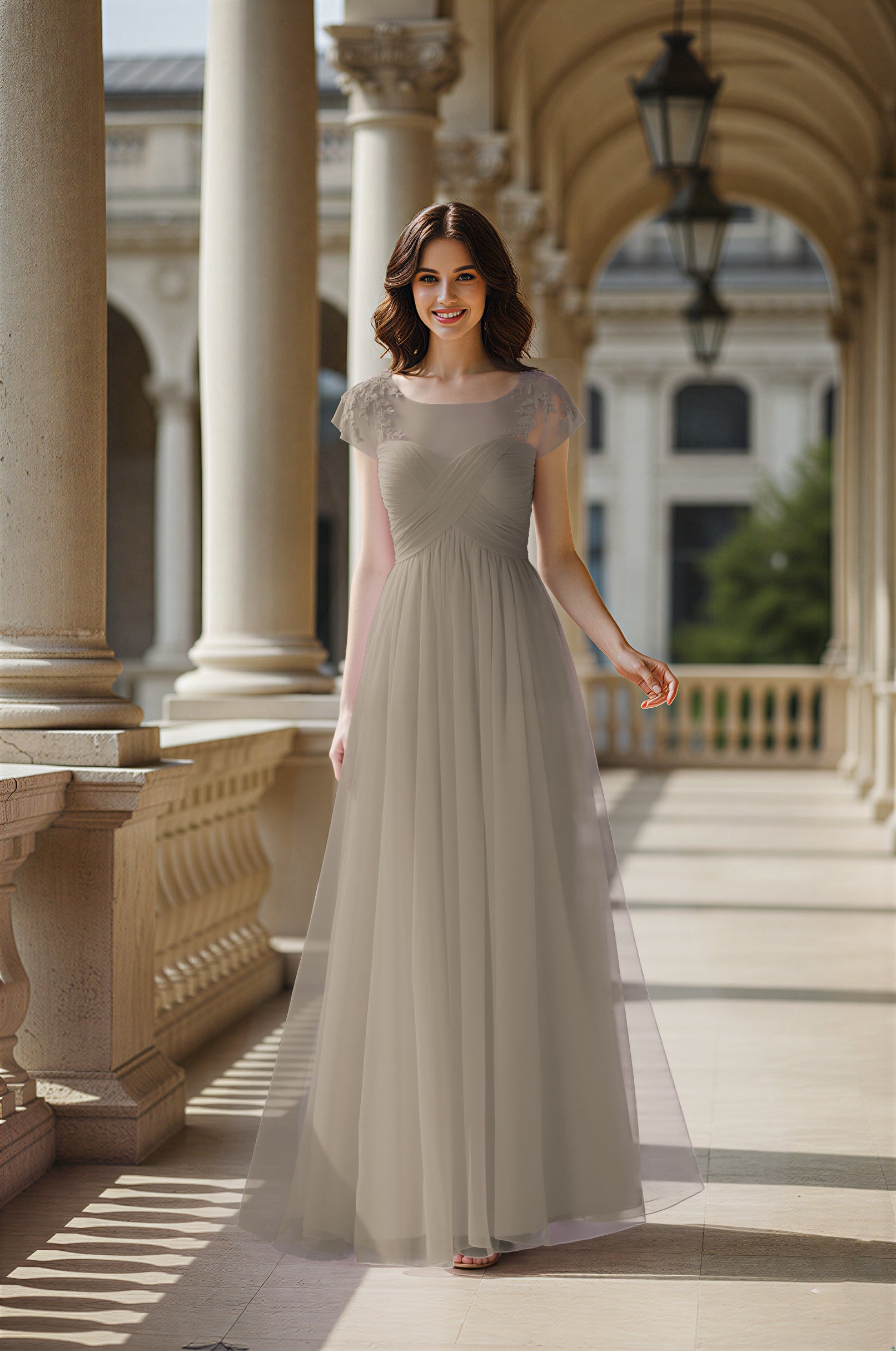 Modern Cut Bridesmaid Dress - Unique Sleeve Detail TFB8070