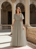Graceful Bridesmaid Gown - Flutter Sleeve Design TFB8073