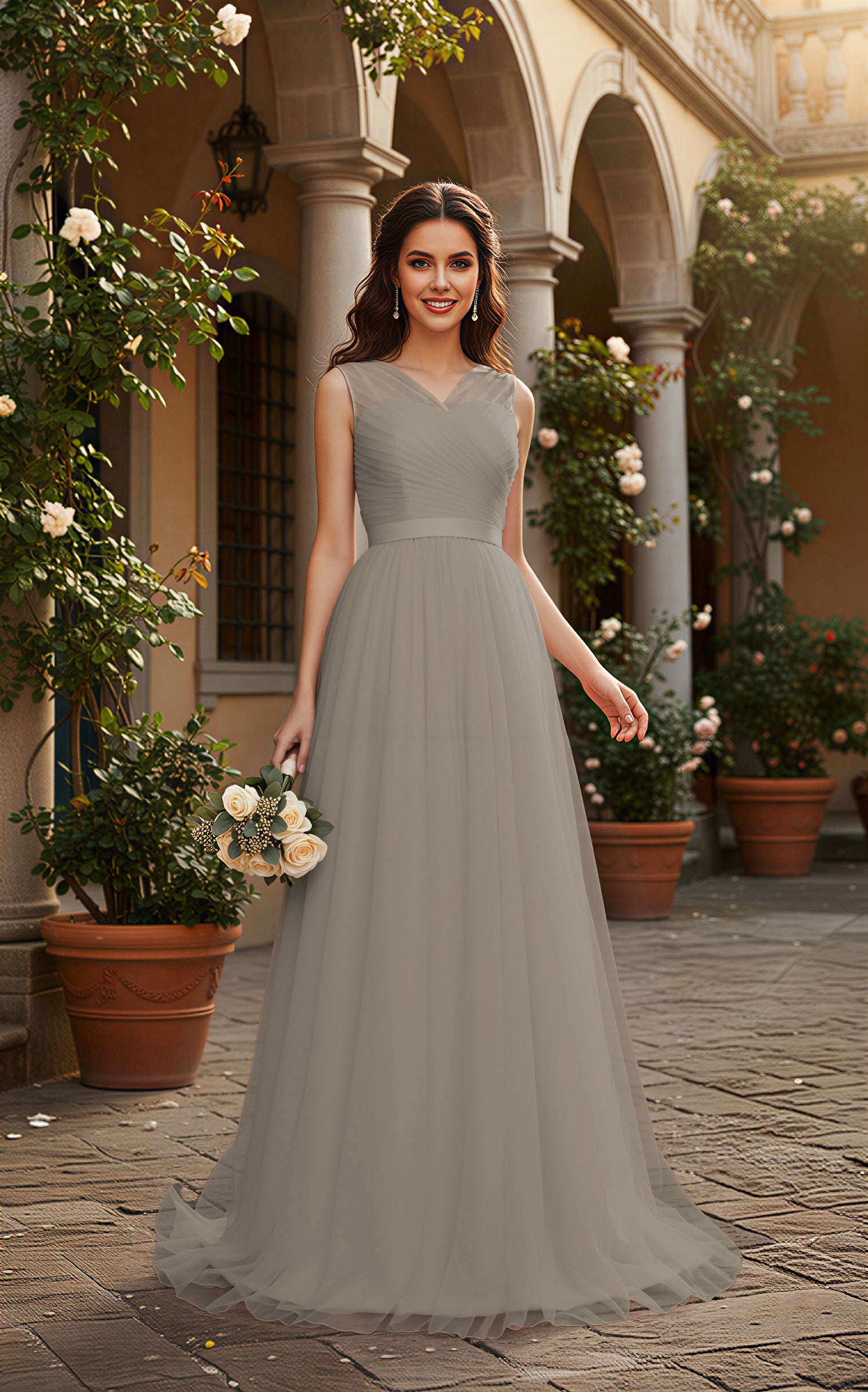 Elegant Bridesmaid Dress - Cap Sleeve Formal Gown TFB8069