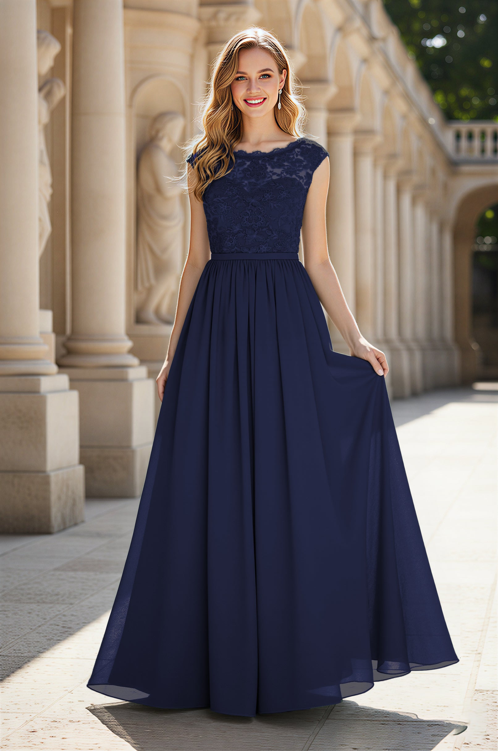 Elegant & Simple Bridesmaid Dress - Round Neck A-Line TFB8072
