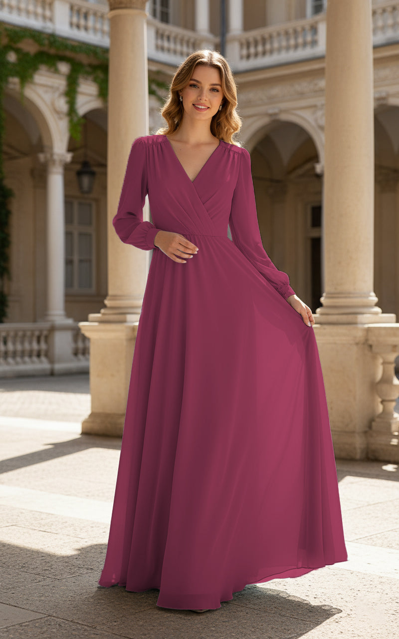Romantic Bridesmaid Gown - Ruffled Sleeve Design TFB8068