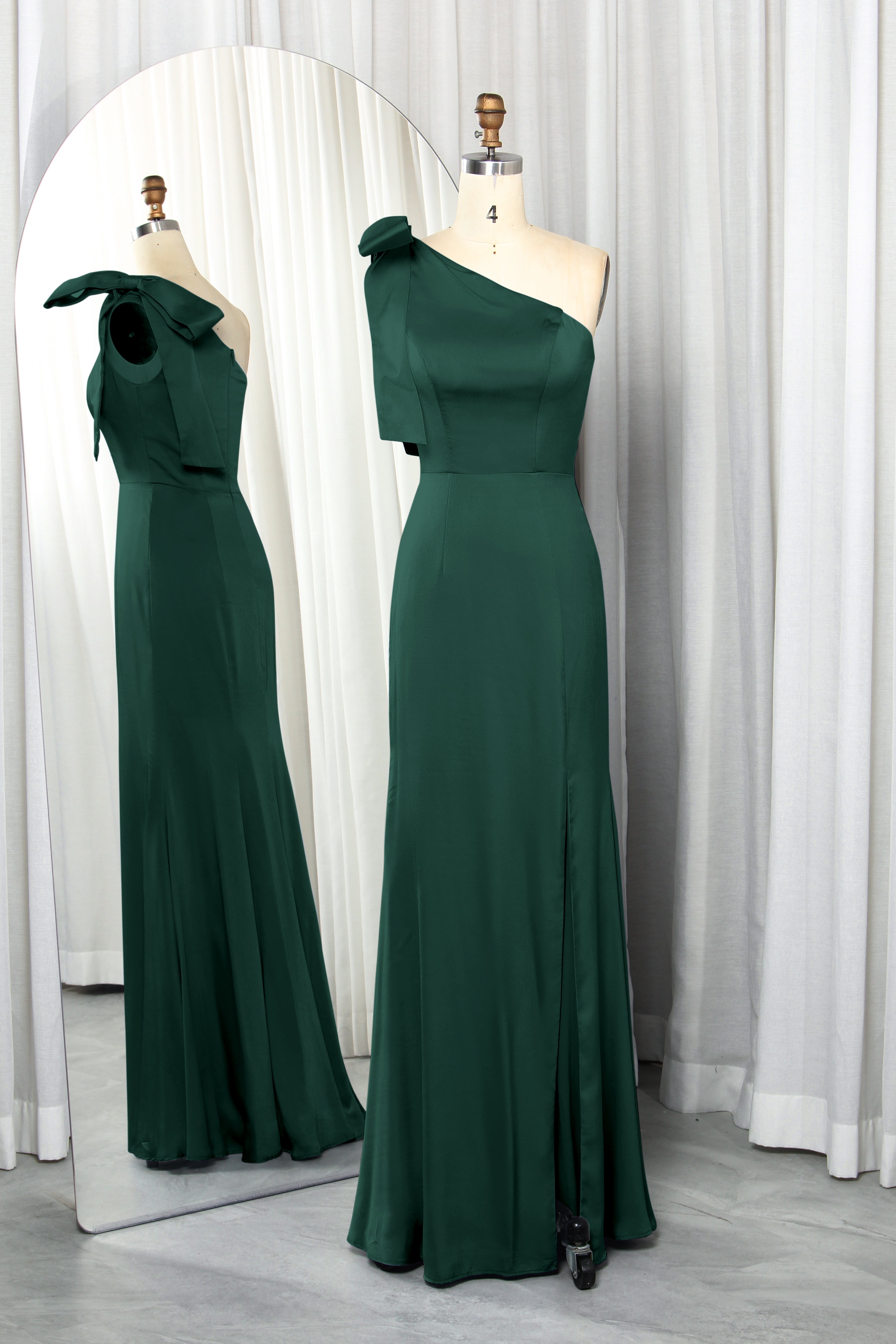 one-shoulder satin dress