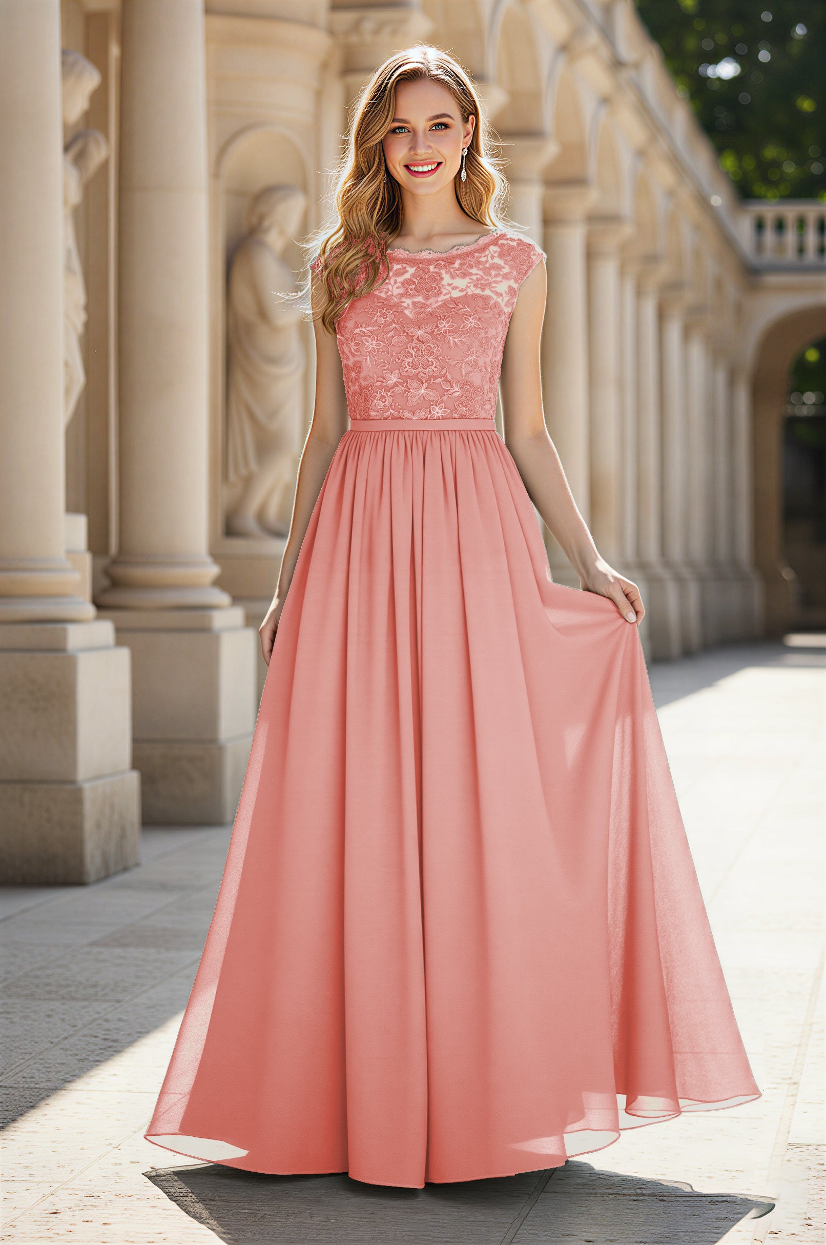 Elegant & Simple Bridesmaid Dress - Round Neck A-Line TFB8072