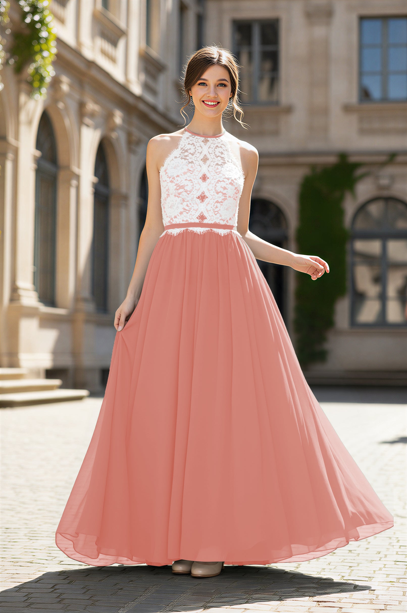 Chic Bridesmaid Dress - Lace Bodice Gown TFB8063
