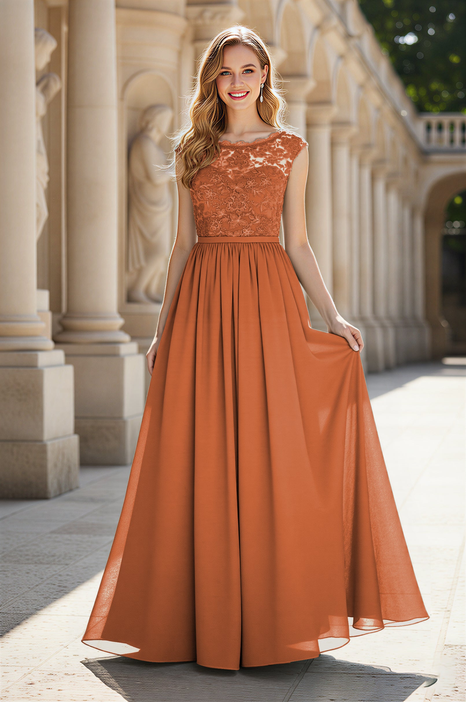 Elegant & Simple Bridesmaid Dress - Round Neck A-Line TFB8072