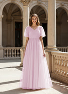 Graceful Bridesmaid Gown - Flutter Sleeve Design TFB8073