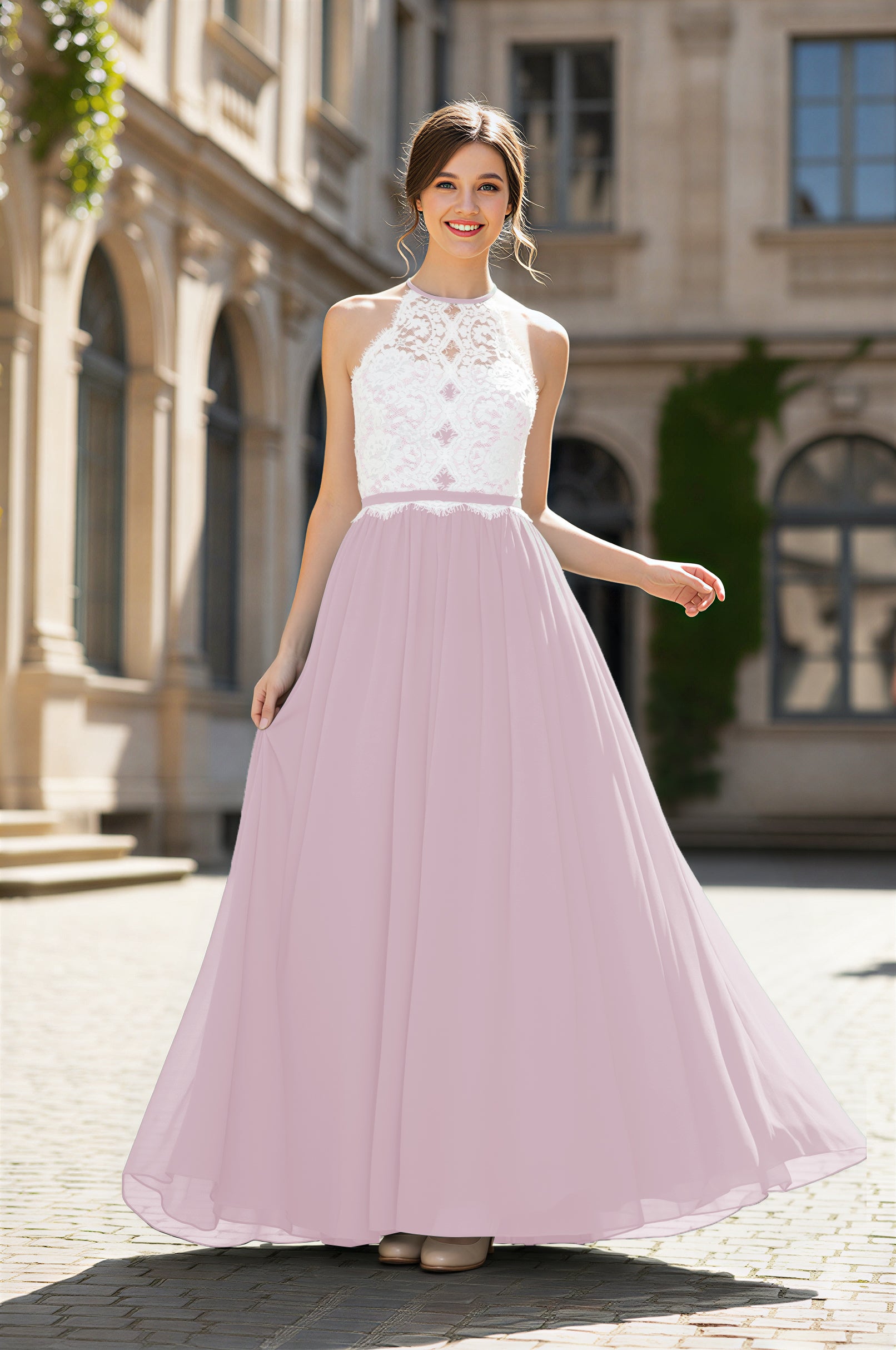 Chic Bridesmaid Dress - Lace Bodice Gown TFB8063