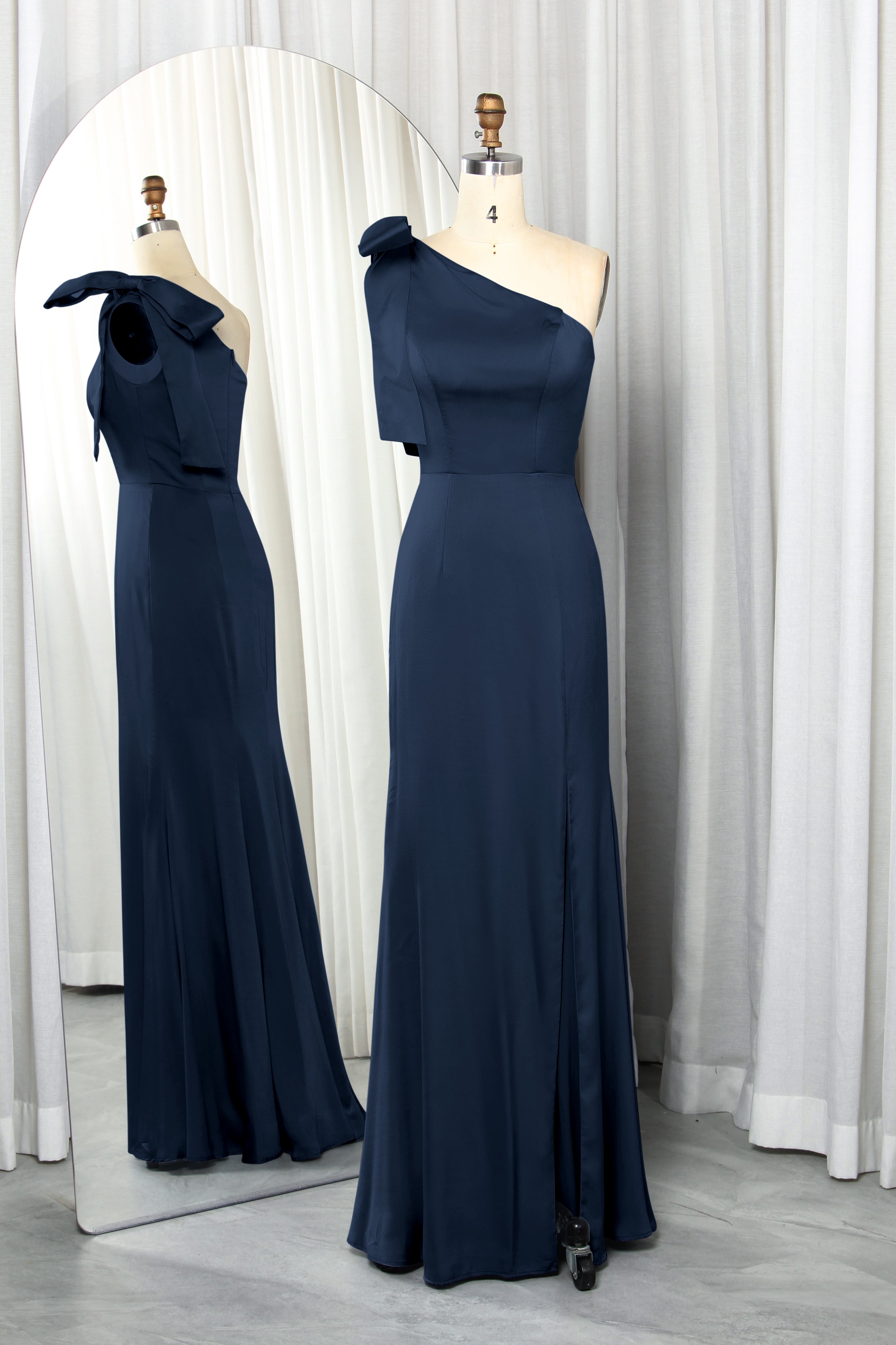 one-shoulder satin dress