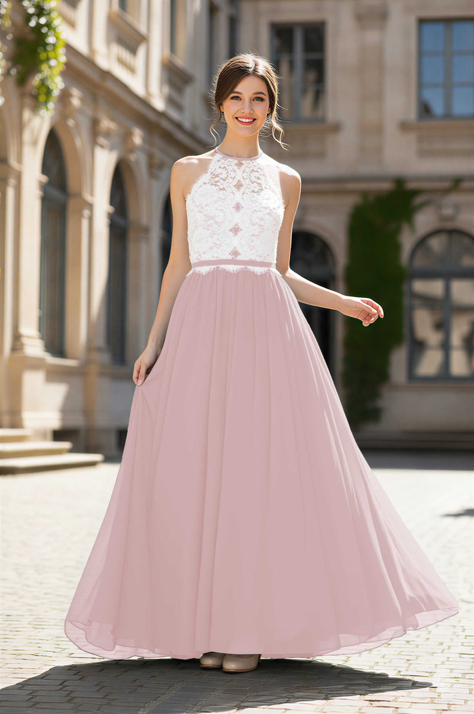 Chic Bridesmaid Dress - Lace Bodice Gown TFB8063