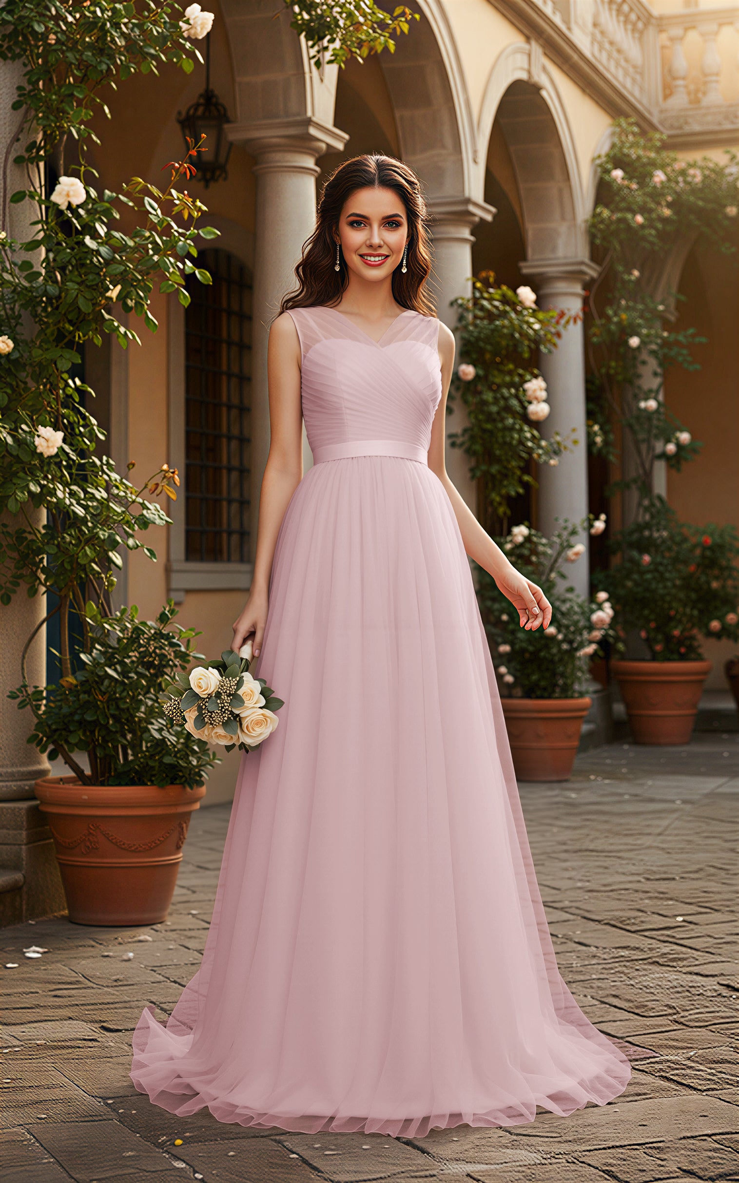 Elegant Bridesmaid Dress - Cap Sleeve Formal Gown TFB8069