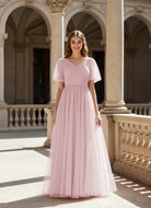 Graceful Bridesmaid Gown - Flutter Sleeve Design TFB8073