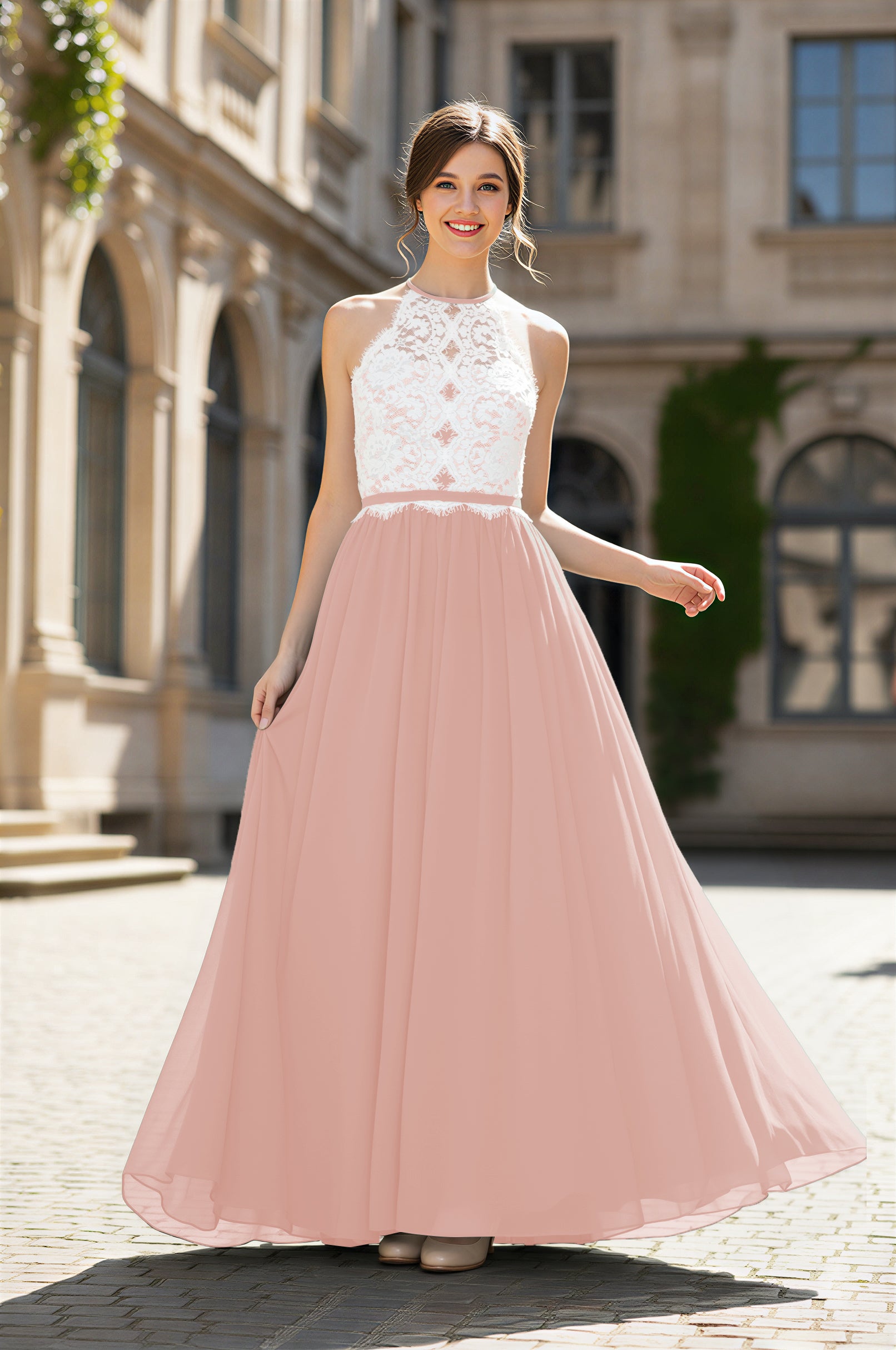 Chic Bridesmaid Dress - Lace Bodice Gown TFB8063