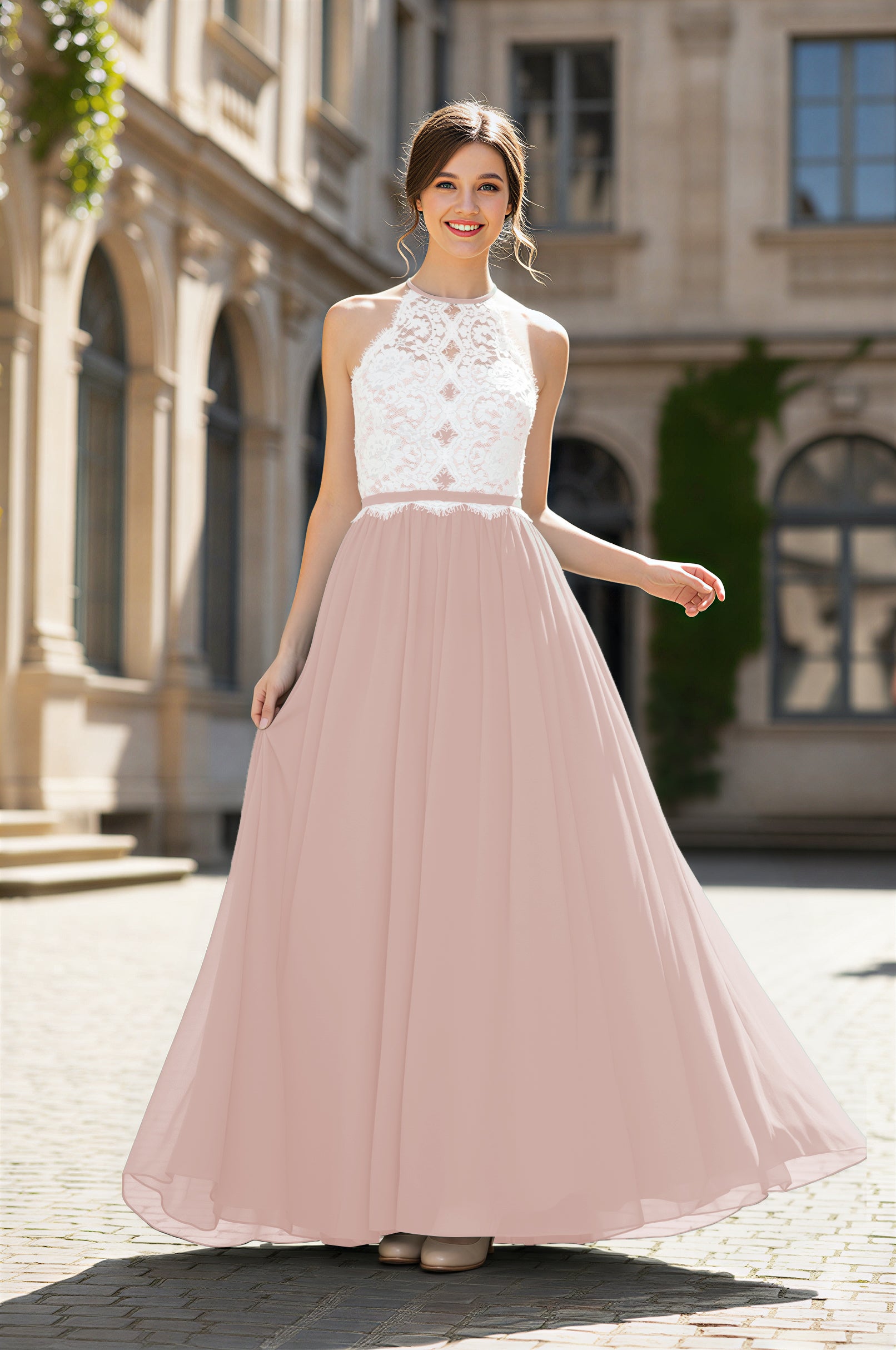 Chic Bridesmaid Dress - Lace Bodice Gown TFB8063