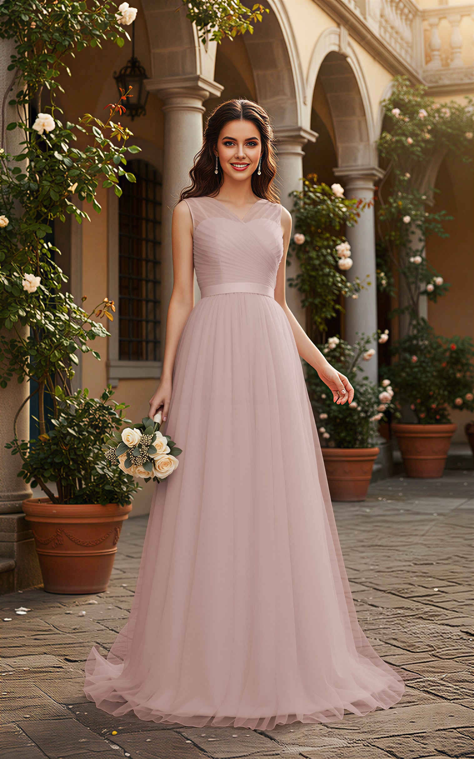 Elegant Bridesmaid Dress - Cap Sleeve Formal Gown TFB8069