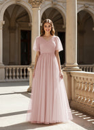 Graceful Bridesmaid Gown - Flutter Sleeve Design TFB8073