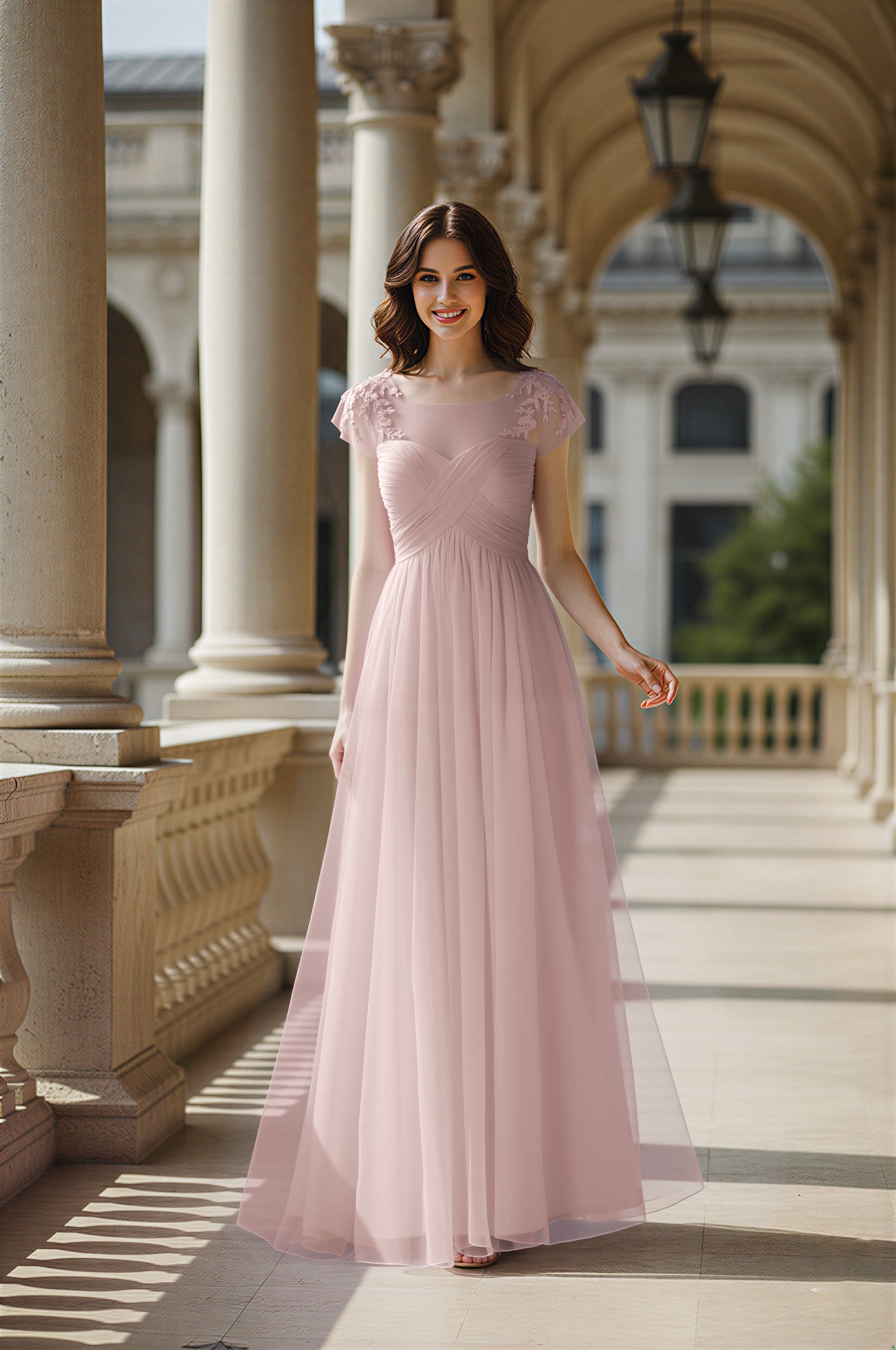 Modern Cut Bridesmaid Dress - Unique Sleeve Detail TFB8070