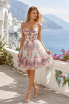 Floral fit-and-flare sundress with spaghetti straps and corset-style bodice