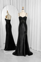 FLORIA black fitted evening gown with lace bodice and long mermaid skirt