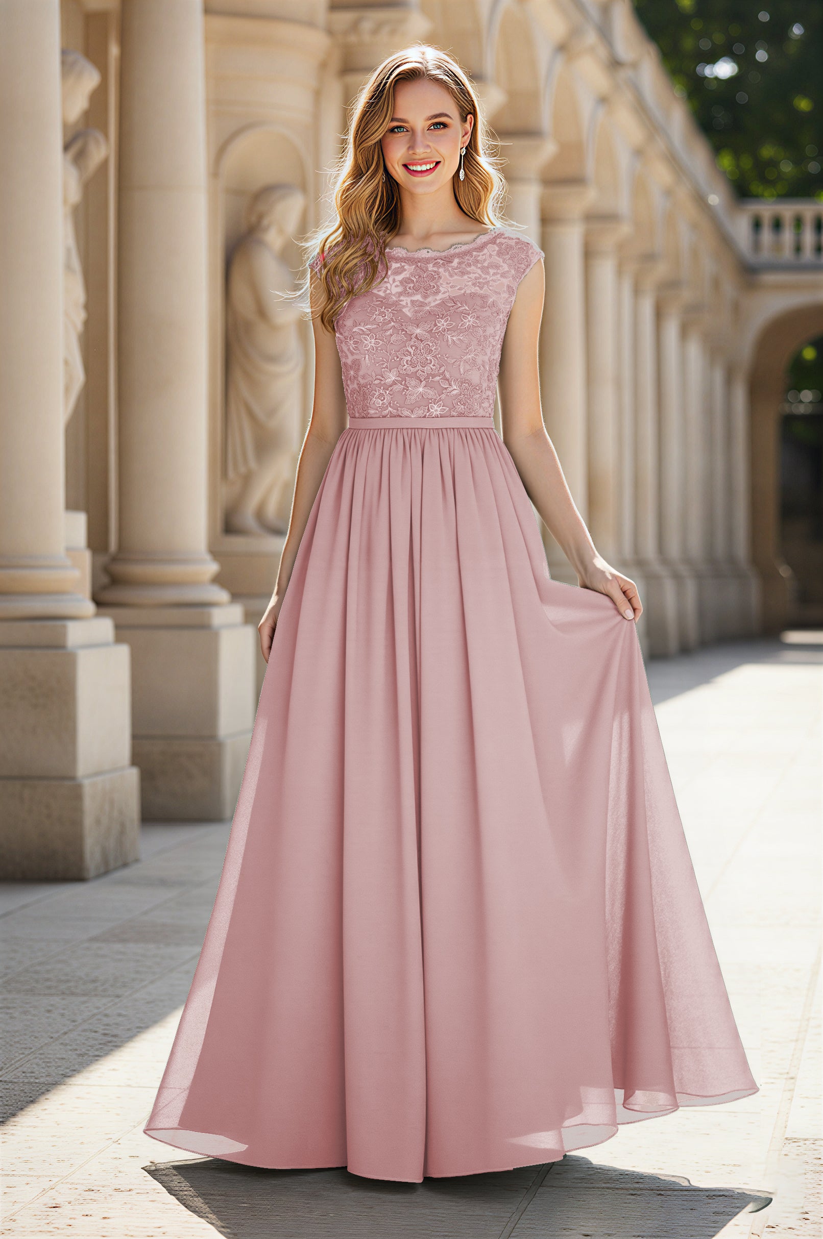 Elegant & Simple Bridesmaid Dress - Round Neck A-Line TFB8072