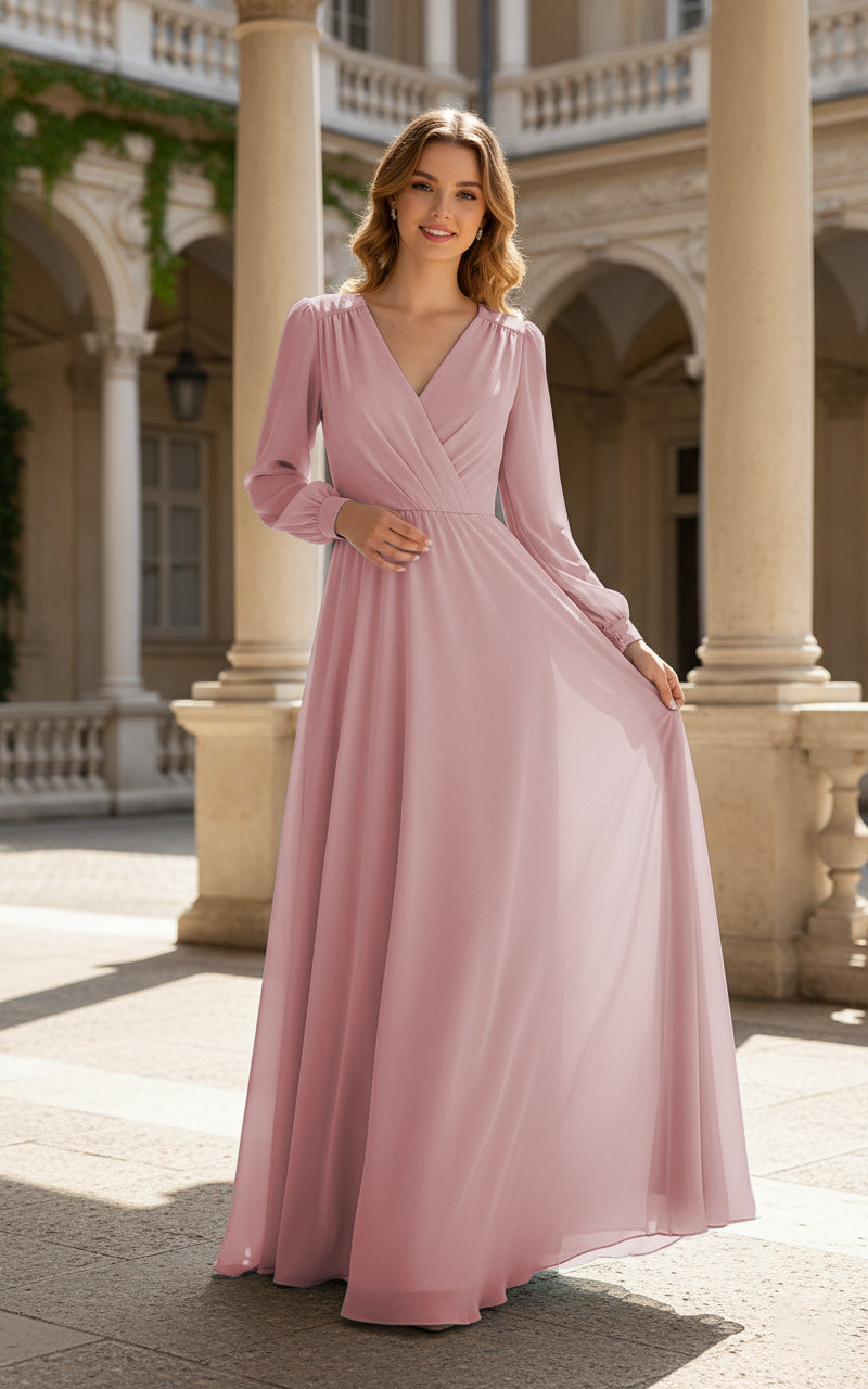 Romantic Bridesmaid Gown - Ruffled Sleeve Design TFB8068