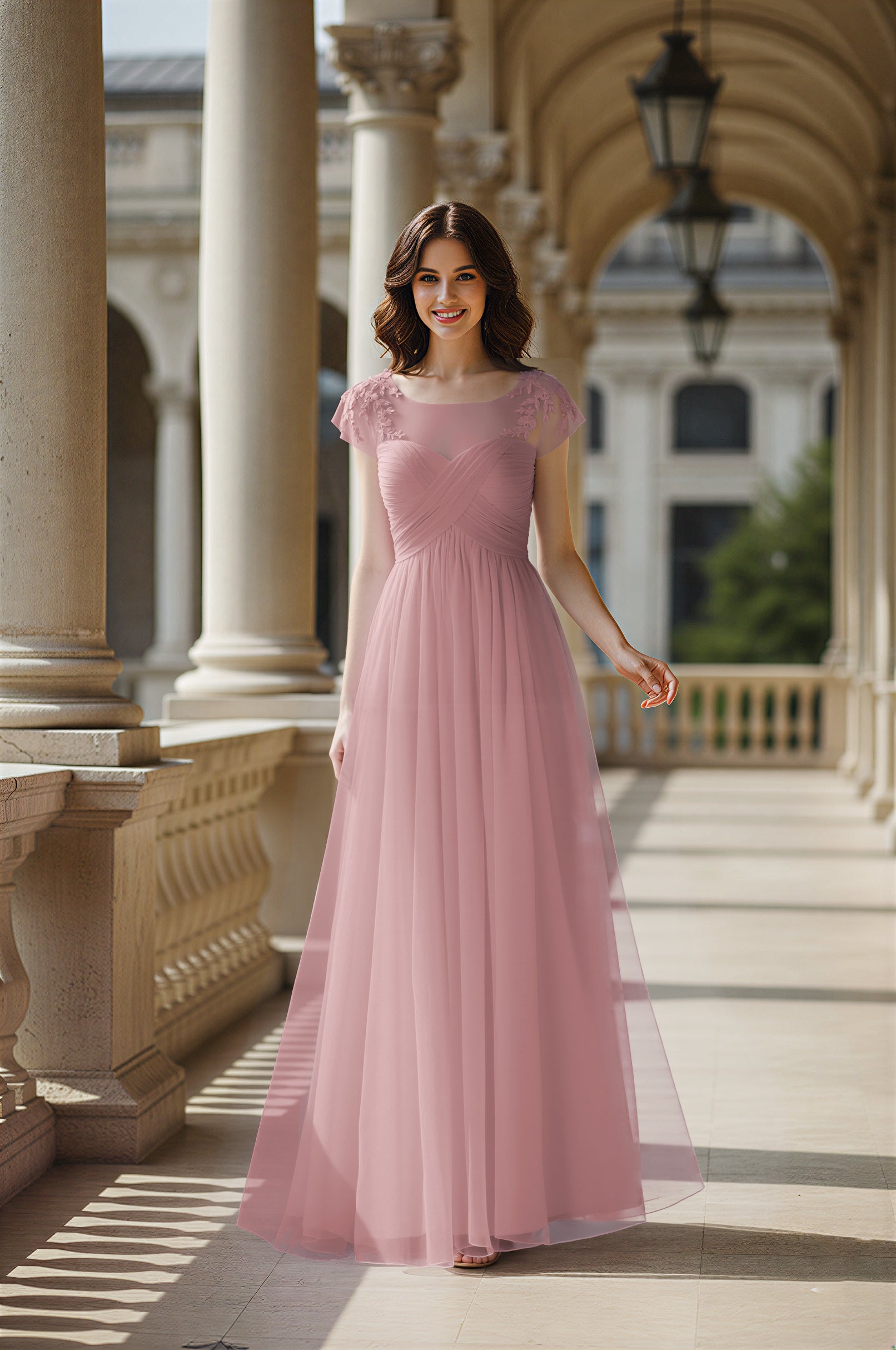 Modern Cut Bridesmaid Dress - Unique Sleeve Detail TFB8070