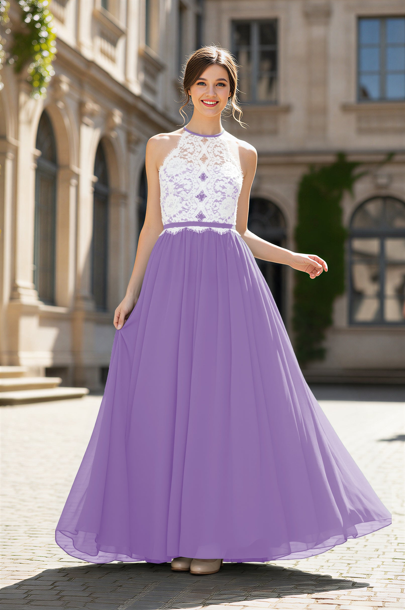 Chic Bridesmaid Dress - Lace Bodice Gown TFB8063