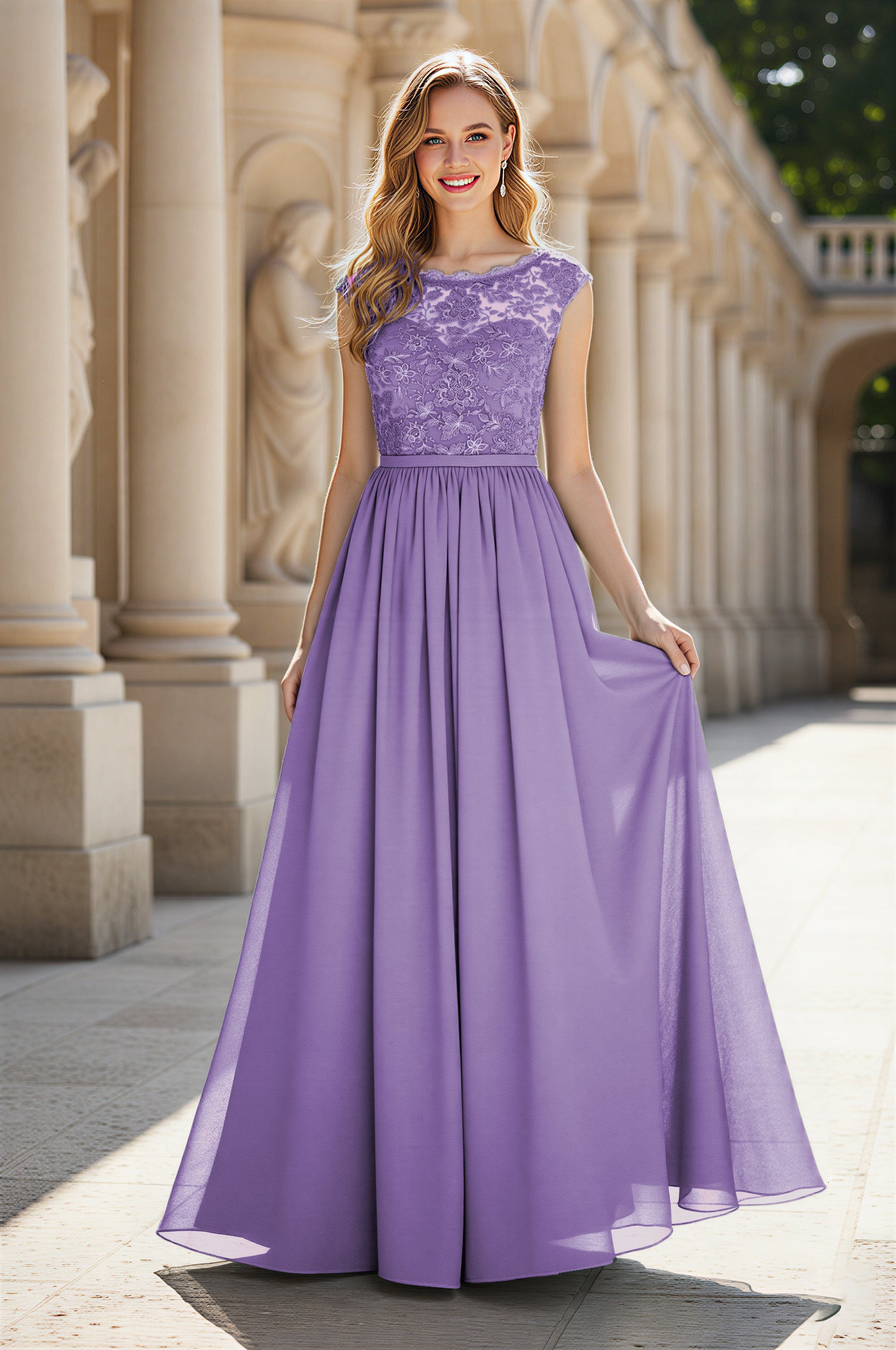 Elegant & Simple Bridesmaid Dress - Round Neck A-Line TFB8072