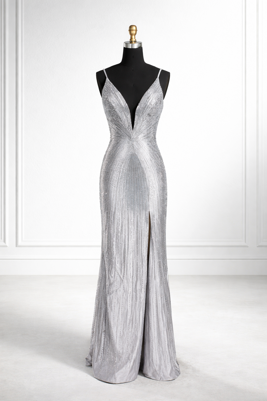 Champagne Beaded Slit Prom Dress TFB 8078 | blissfulprom