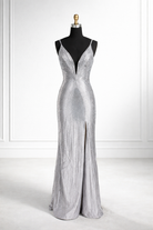 Champagne Beaded Slit Prom Dress TFB 8078 | blissfulprom