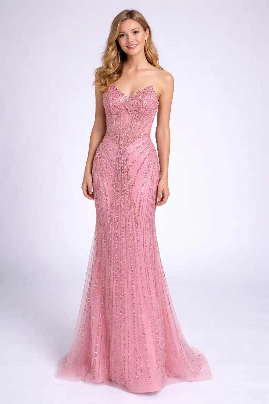 Beaded Mermaid Prom Dress with Corset Bodice and Lace-Up Back | TFB 8080 | blissfulprom