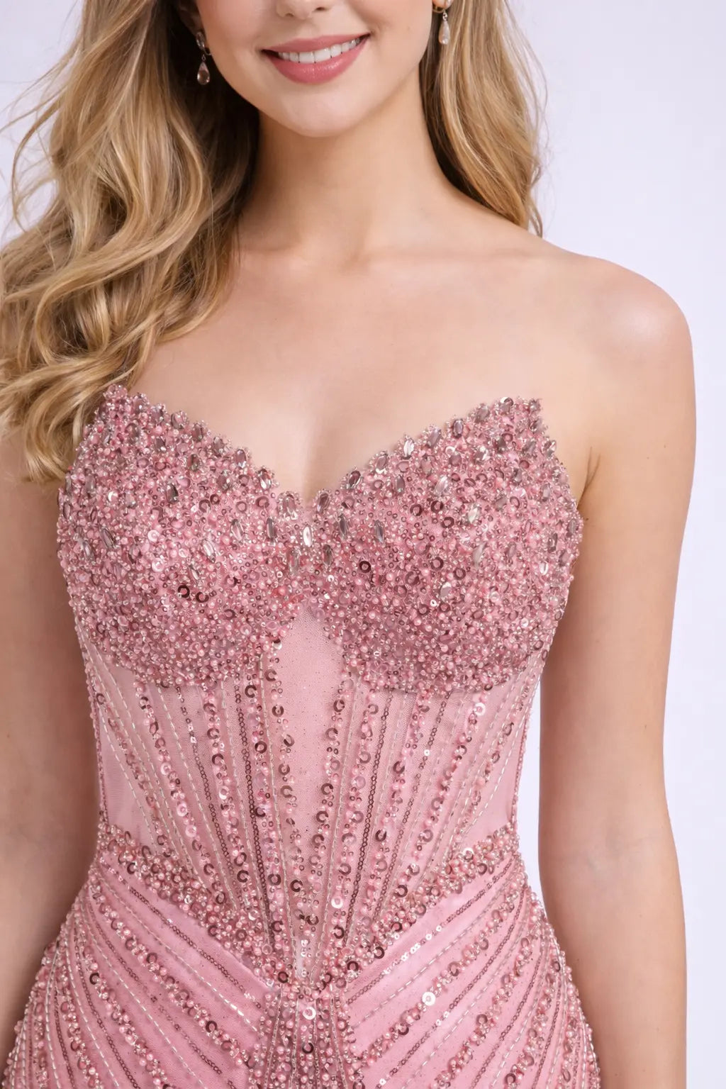 Beaded Mermaid Prom Dress with Corset Bodice and Lace-Up Back | TFB 8080 | blissfulprom