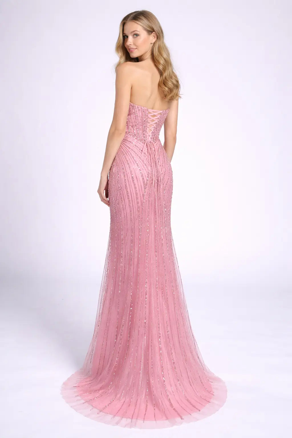 Beaded Mermaid Prom Dress with Corset Bodice and Lace-Up Back | TFB 8080 | blissfulprom