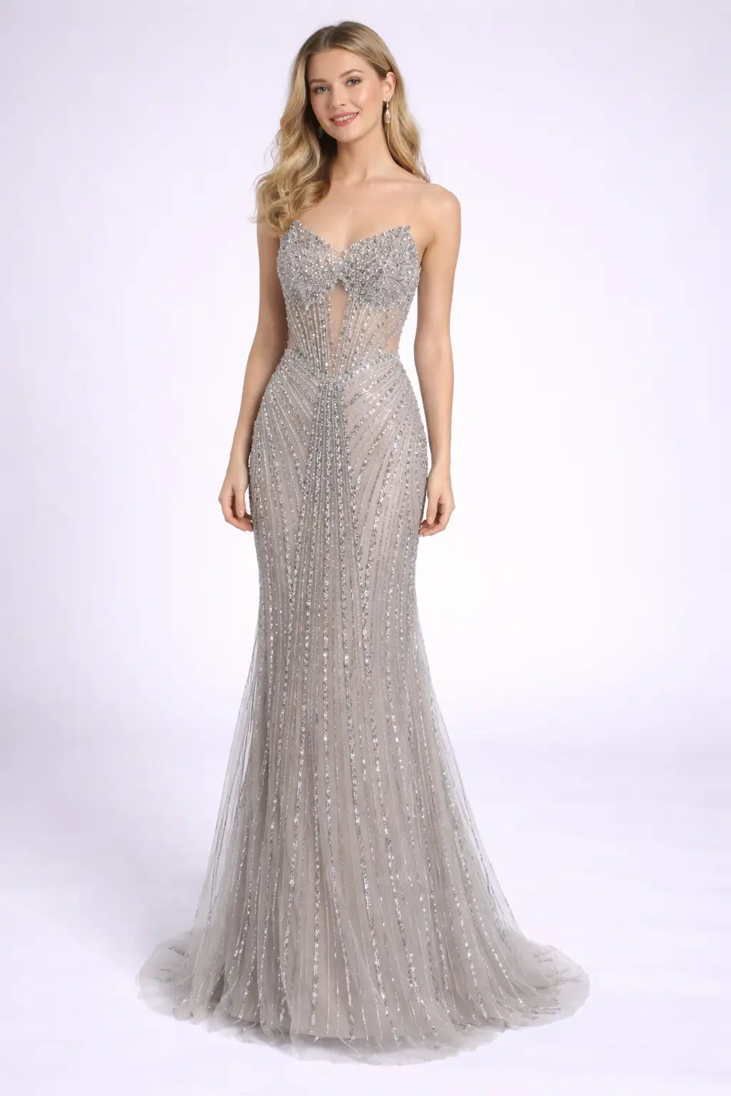 Beaded Mermaid Prom Dress with Corset Bodice and Lace-Up Back | TFB 8080 | blissfulprom