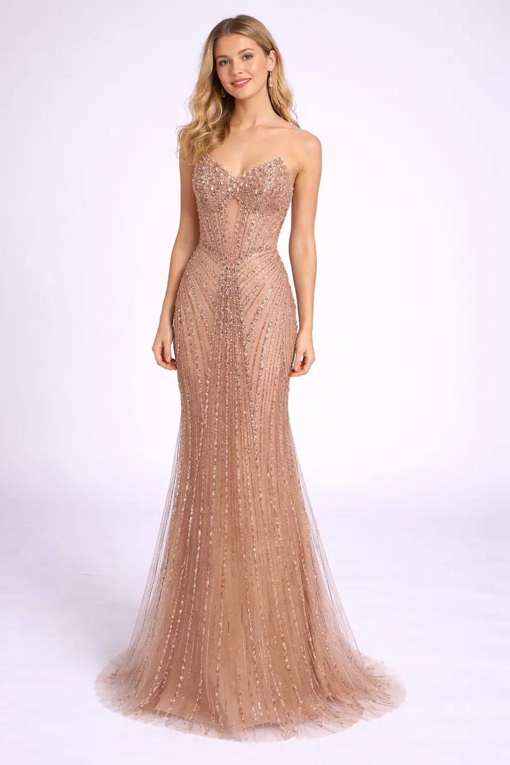 Beaded Mermaid Prom Dress with Corset Bodice and Lace-Up Back | TFB 8080 | blissfulprom