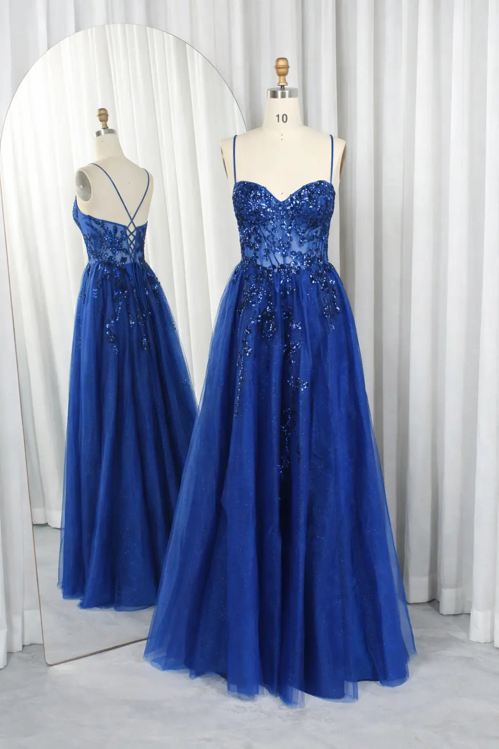 Spaghetti Strap Sequin Bodice Glitter Tulle Prom Dress TFB 5040 | blissfulprom