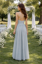 Halter Neck Chiffon Long Bridesmaid Dress with Open Back TFB 8035 | blissfulprom