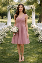 Single-Shoulder Chiffon Short Bridesmaid Dress with Ruched Bodice TFB 8036 | blissfulprom